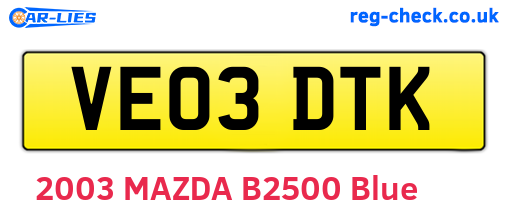 VE03DTK are the vehicle registration plates.