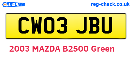CW03JBU are the vehicle registration plates.