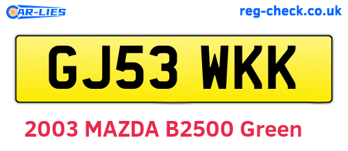 GJ53WKK are the vehicle registration plates.