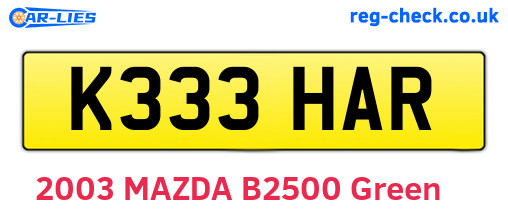 K333HAR are the vehicle registration plates.