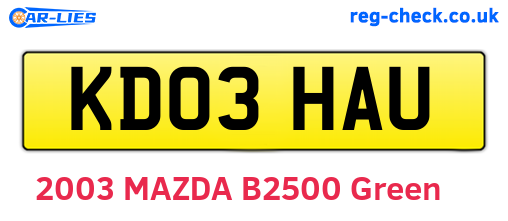 KD03HAU are the vehicle registration plates.
