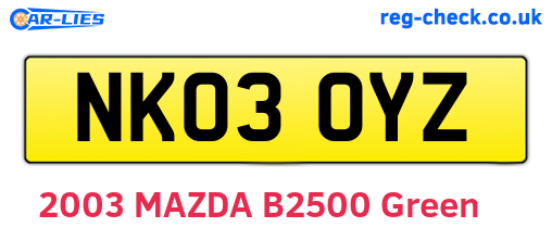 NK03OYZ are the vehicle registration plates.
