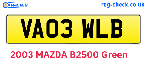 VA03WLB are the vehicle registration plates.