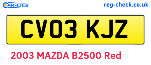 CV03KJZ are the vehicle registration plates.