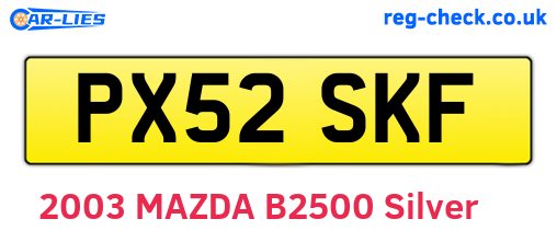 PX52SKF are the vehicle registration plates.