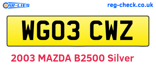 WG03CWZ are the vehicle registration plates.