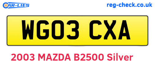 WG03CXA are the vehicle registration plates.