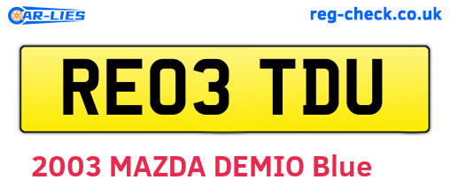 RE03TDU are the vehicle registration plates.