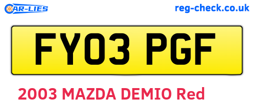 FY03PGF are the vehicle registration plates.