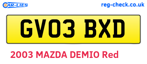 GV03BXD are the vehicle registration plates.