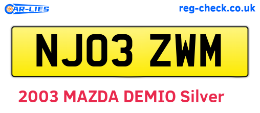 NJ03ZWM are the vehicle registration plates.