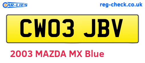 CW03JBV are the vehicle registration plates.