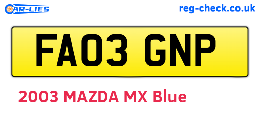 FA03GNP are the vehicle registration plates.