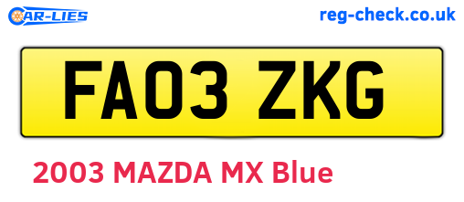 FA03ZKG are the vehicle registration plates.
