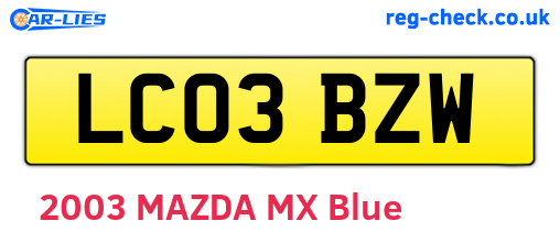 LC03BZW are the vehicle registration plates.