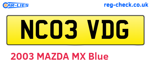 NC03VDG are the vehicle registration plates.
