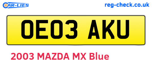 OE03AKU are the vehicle registration plates.