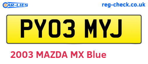 PY03MYJ are the vehicle registration plates.