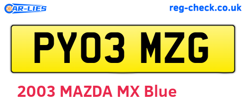 PY03MZG are the vehicle registration plates.