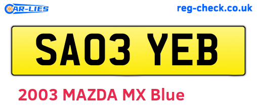 SA03YEB are the vehicle registration plates.