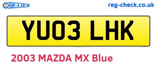 YU03LHK are the vehicle registration plates.