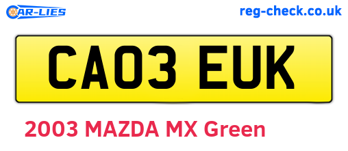 CA03EUK are the vehicle registration plates.