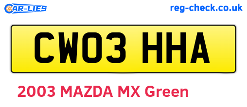 CW03HHA are the vehicle registration plates.