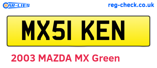 MX51KEN are the vehicle registration plates.