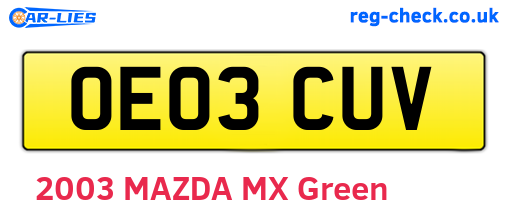 OE03CUV are the vehicle registration plates.