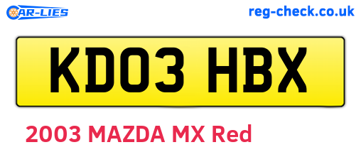 KD03HBX are the vehicle registration plates.