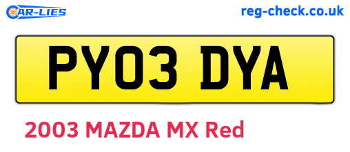 PY03DYA are the vehicle registration plates.