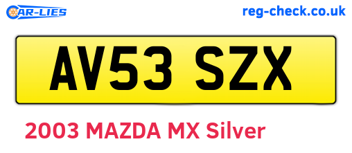 AV53SZX are the vehicle registration plates.