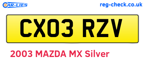 CX03RZV are the vehicle registration plates.