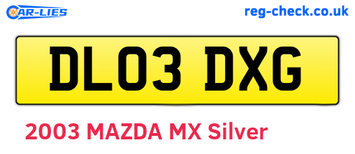 DL03DXG are the vehicle registration plates.