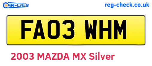 FA03WHM are the vehicle registration plates.
