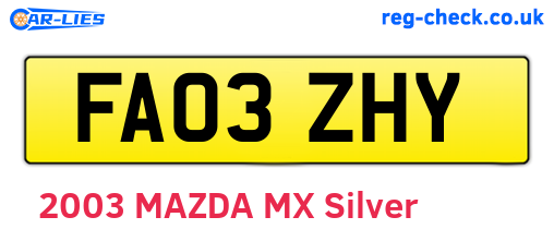 FA03ZHY are the vehicle registration plates.