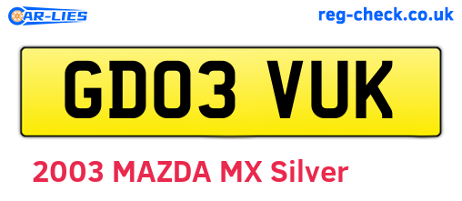 GD03VUK are the vehicle registration plates.
