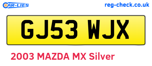 GJ53WJX are the vehicle registration plates.