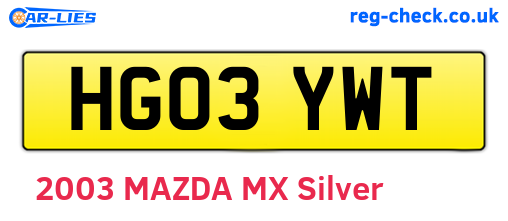 HG03YWT are the vehicle registration plates.