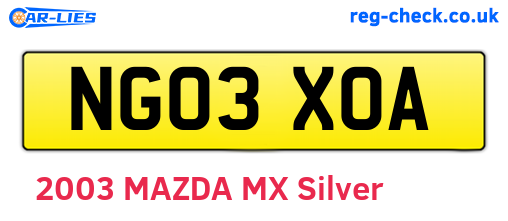 NG03XOA are the vehicle registration plates.