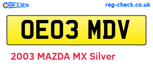 OE03MDV are the vehicle registration plates.