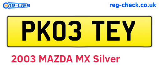 PK03TEY are the vehicle registration plates.