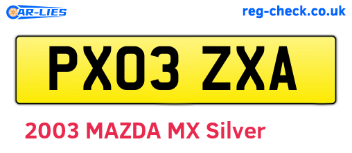 PX03ZXA are the vehicle registration plates.