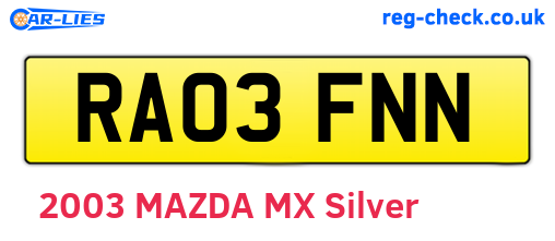 RA03FNN are the vehicle registration plates.