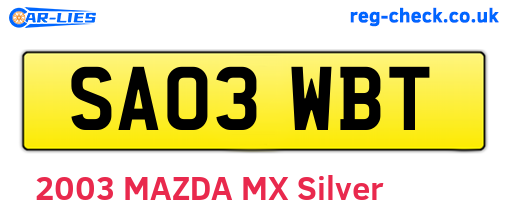 SA03WBT are the vehicle registration plates.