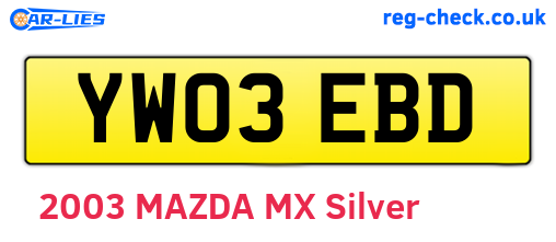 YW03EBD are the vehicle registration plates.