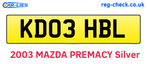 KD03HBL are the vehicle registration plates.