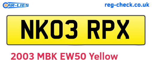 NK03RPX are the vehicle registration plates.