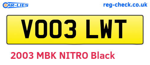 VO03LWT are the vehicle registration plates.