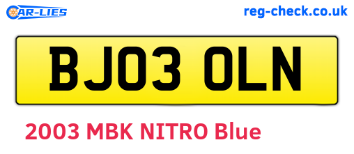 BJ03OLN are the vehicle registration plates.